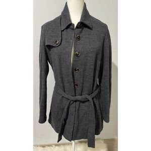 J.McLaughlin 100% merino wool gray long sweater tie for waist button front XL